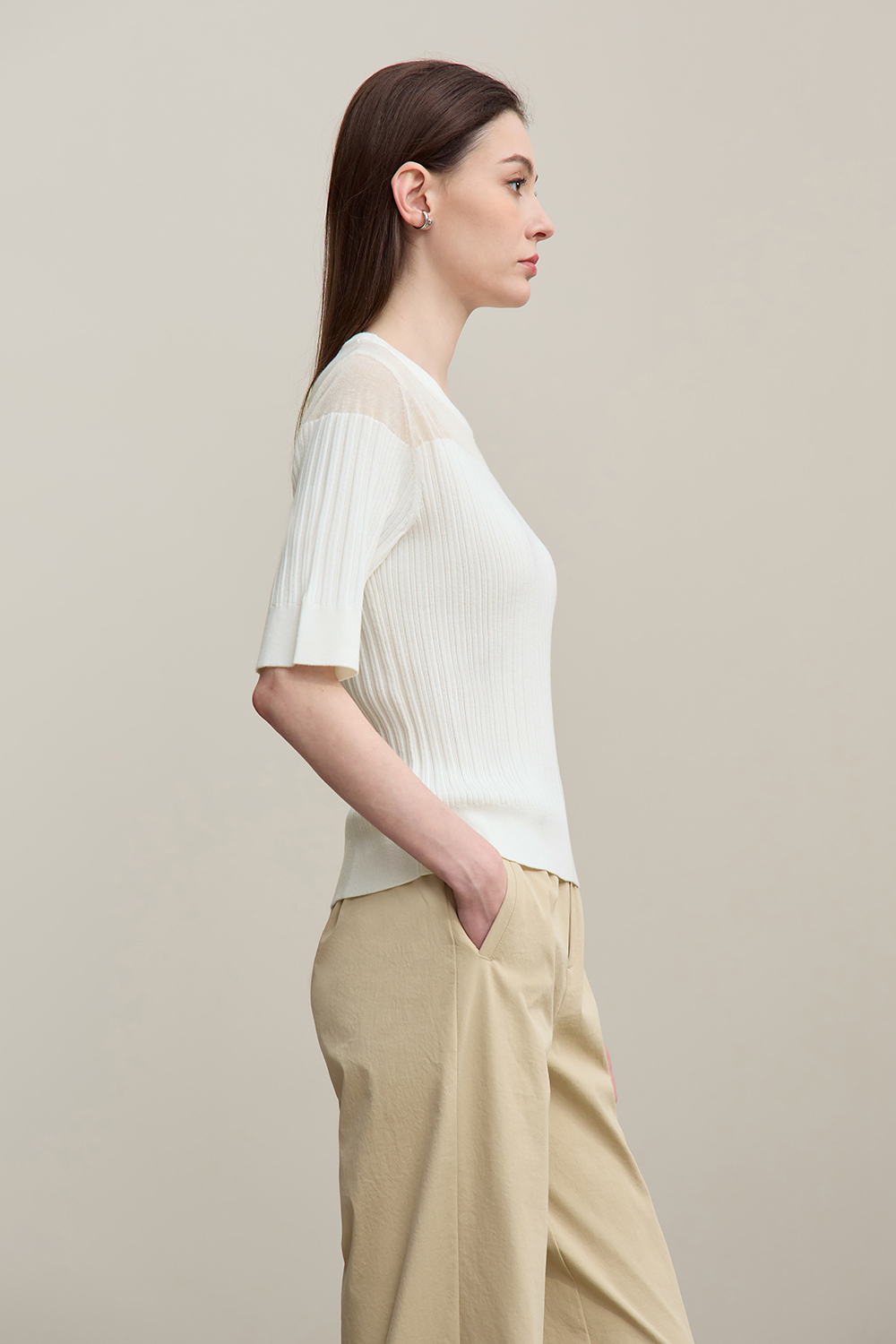 Sheer Silk Spliced Knit Sweater
