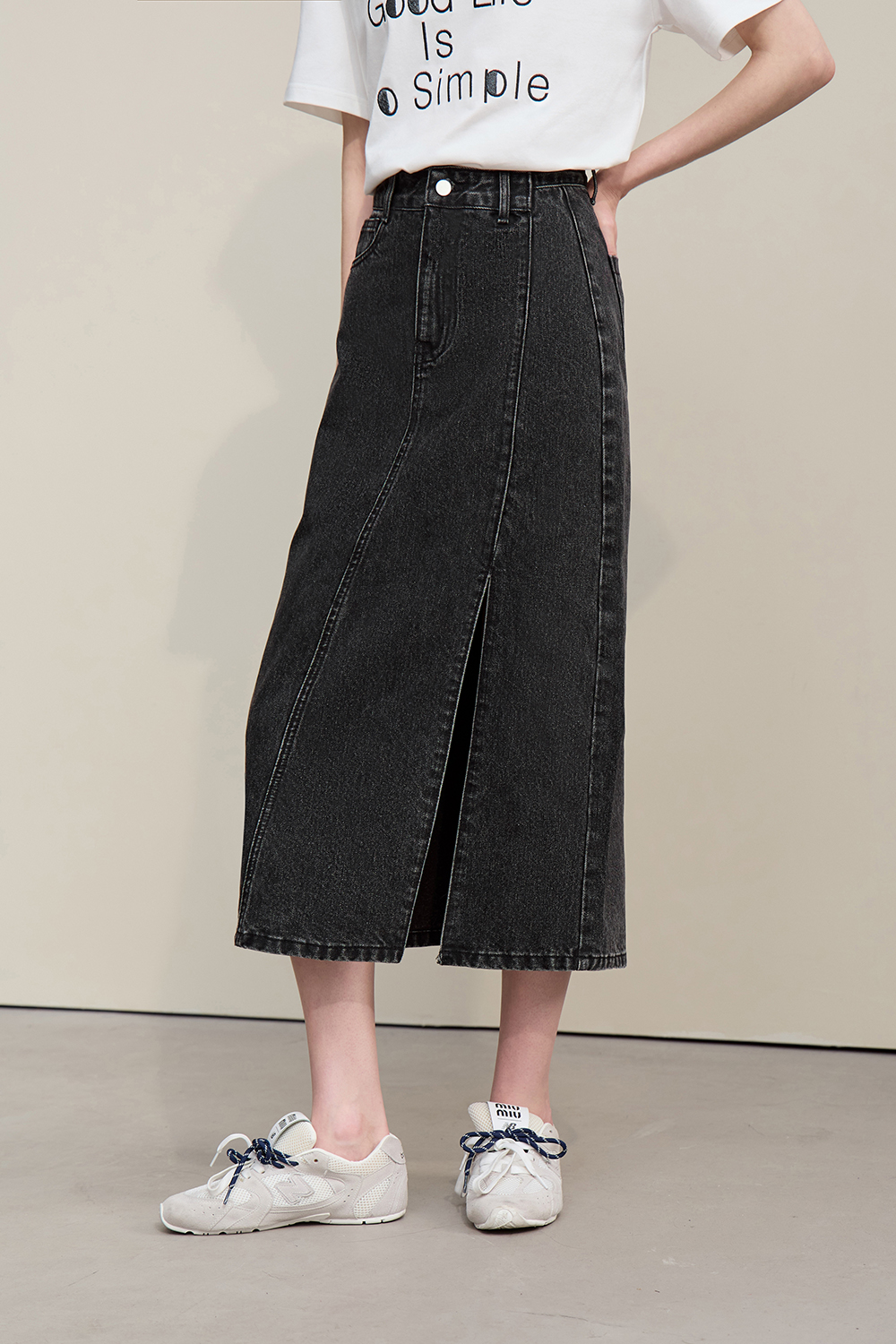 Slit Denim Skirt