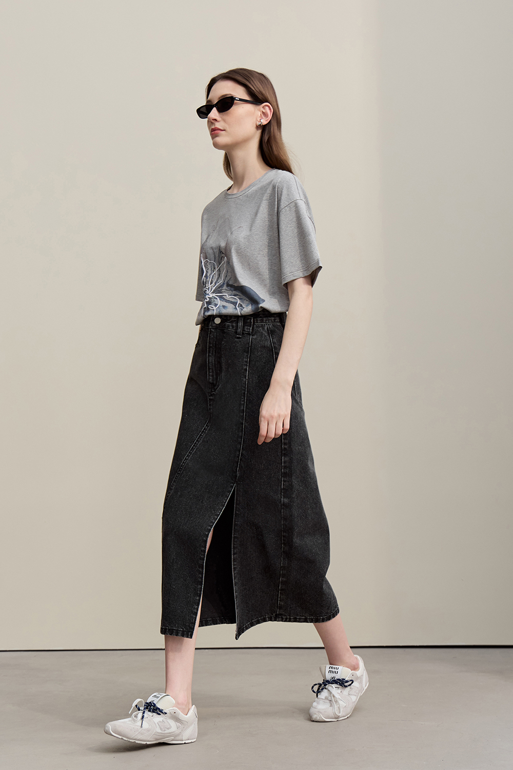 Slit Denim Skirt