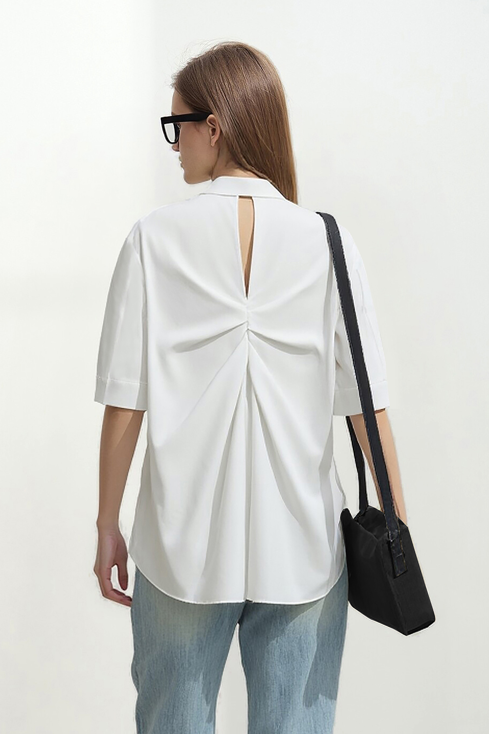 Hollow Pleated Stripe Shirt