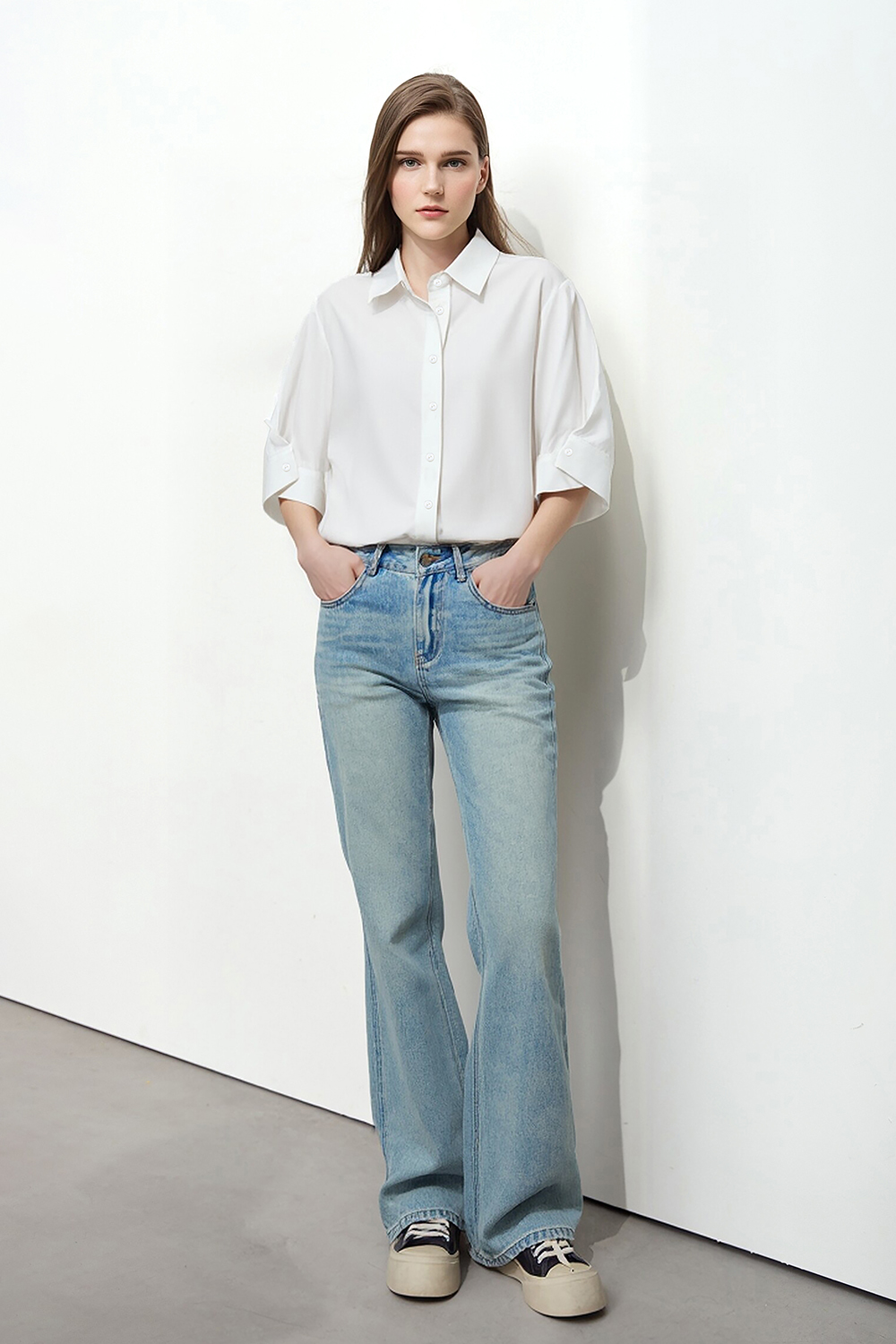 Hollow Pleated Stripe Shirt