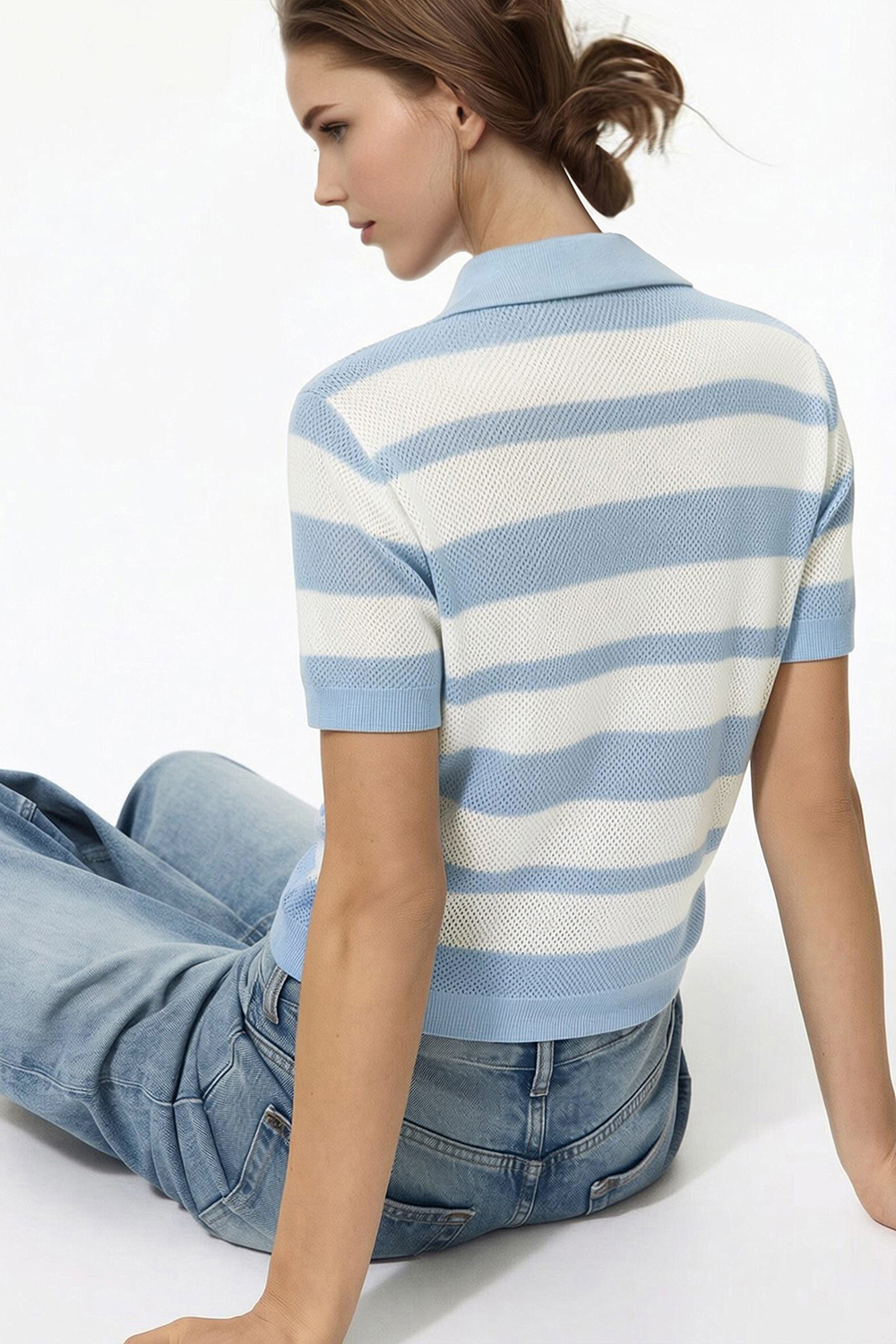 Striped Short Sleeve Knit Sweater
