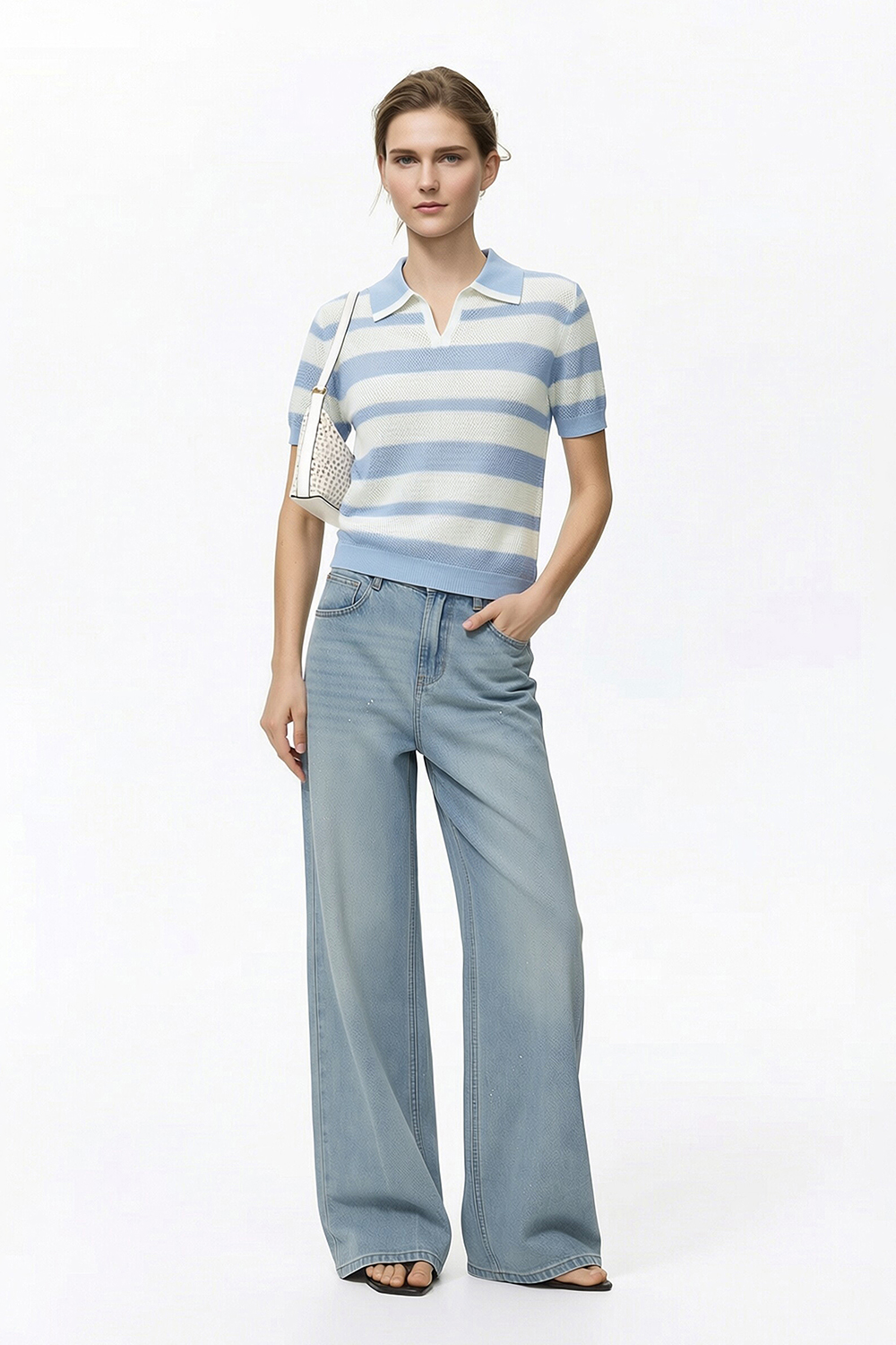 Striped Short Sleeve Knit Sweater