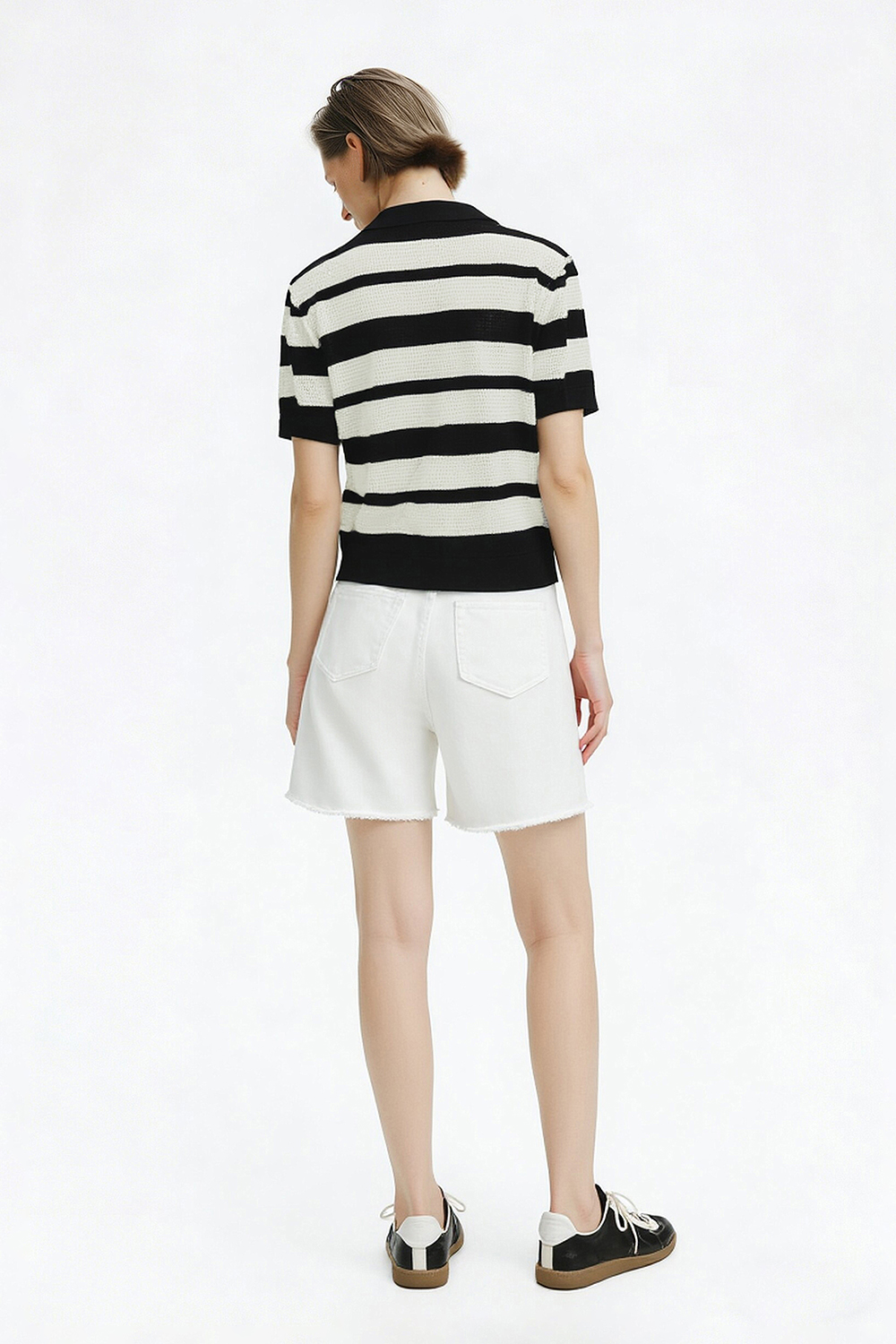 Striped Short Sleeve Knit Sweater