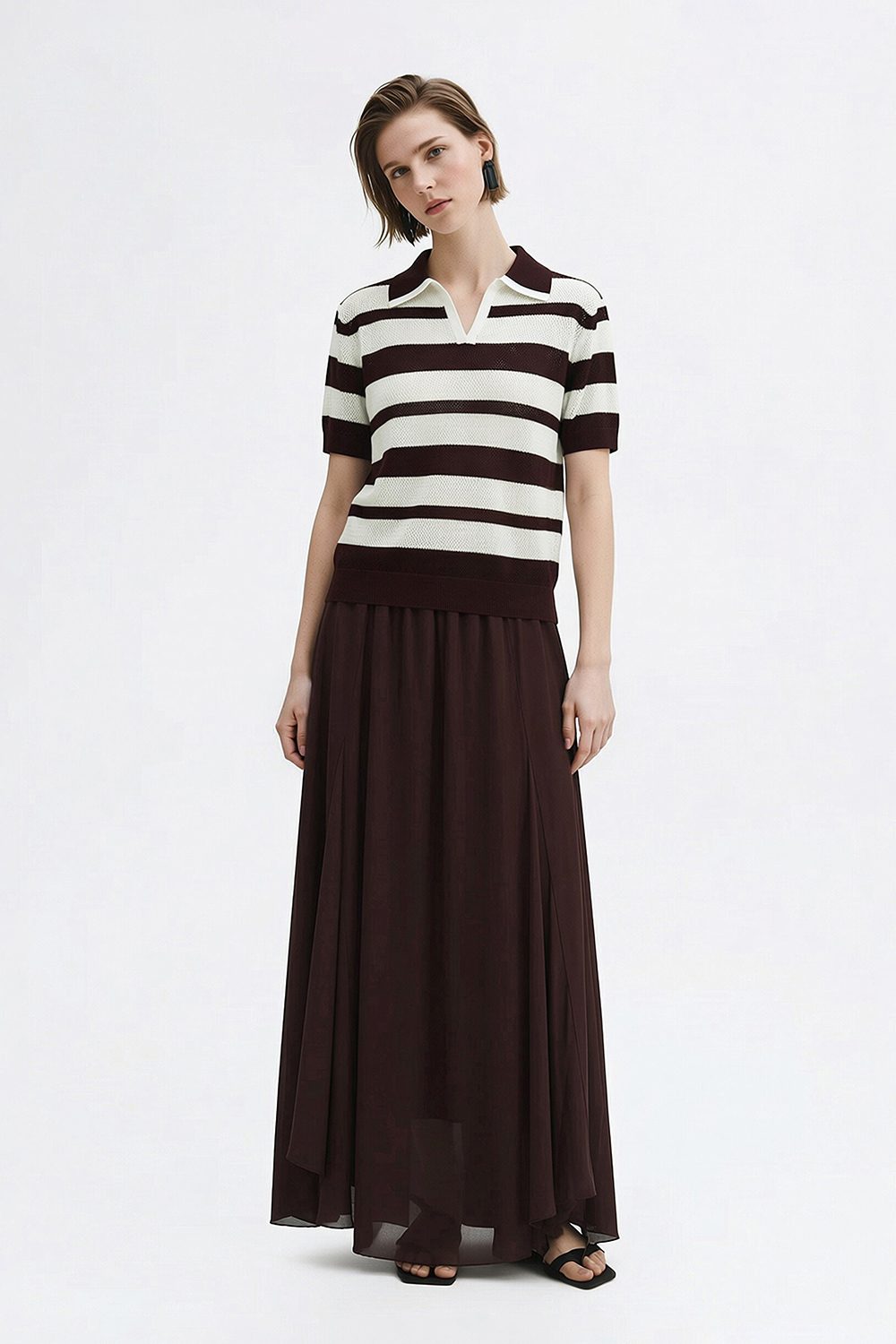 Striped Short Sleeve Knit Sweater