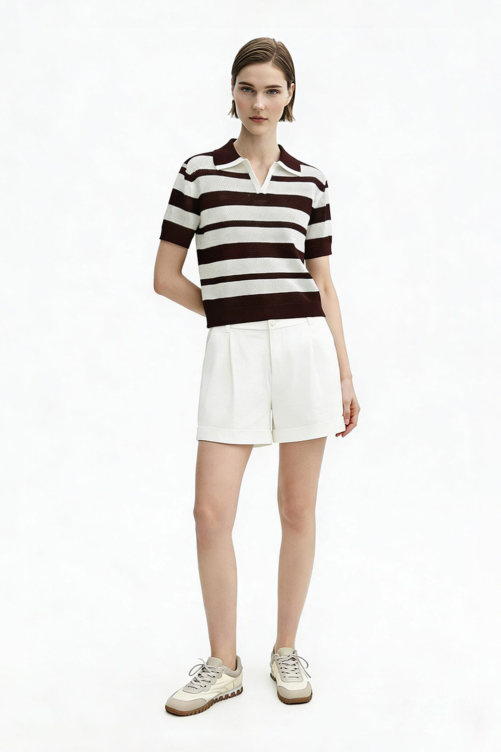 Striped Short Sleeve Knit Sweater