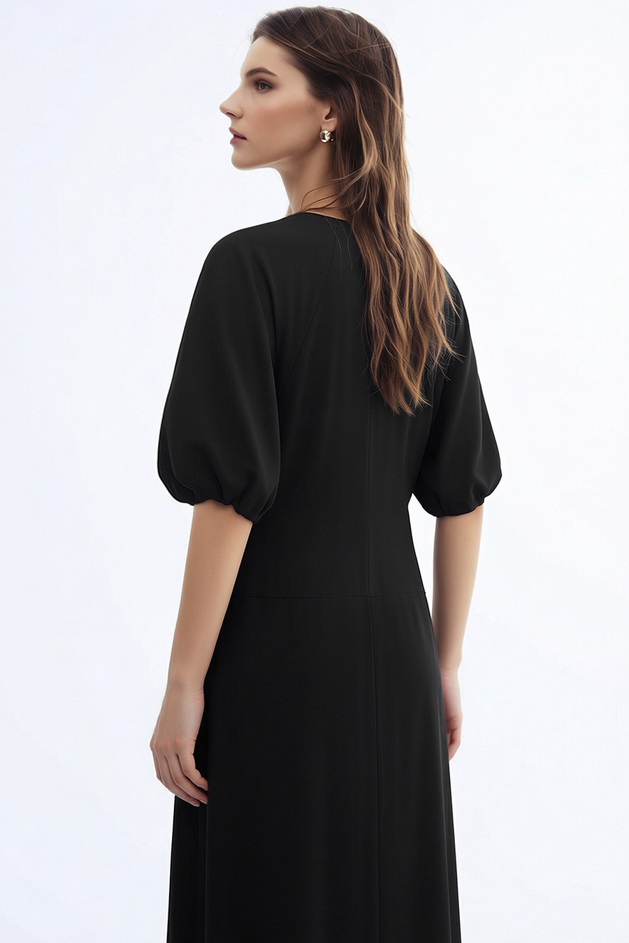 V-neck Puff Sleeve Dress|AMII