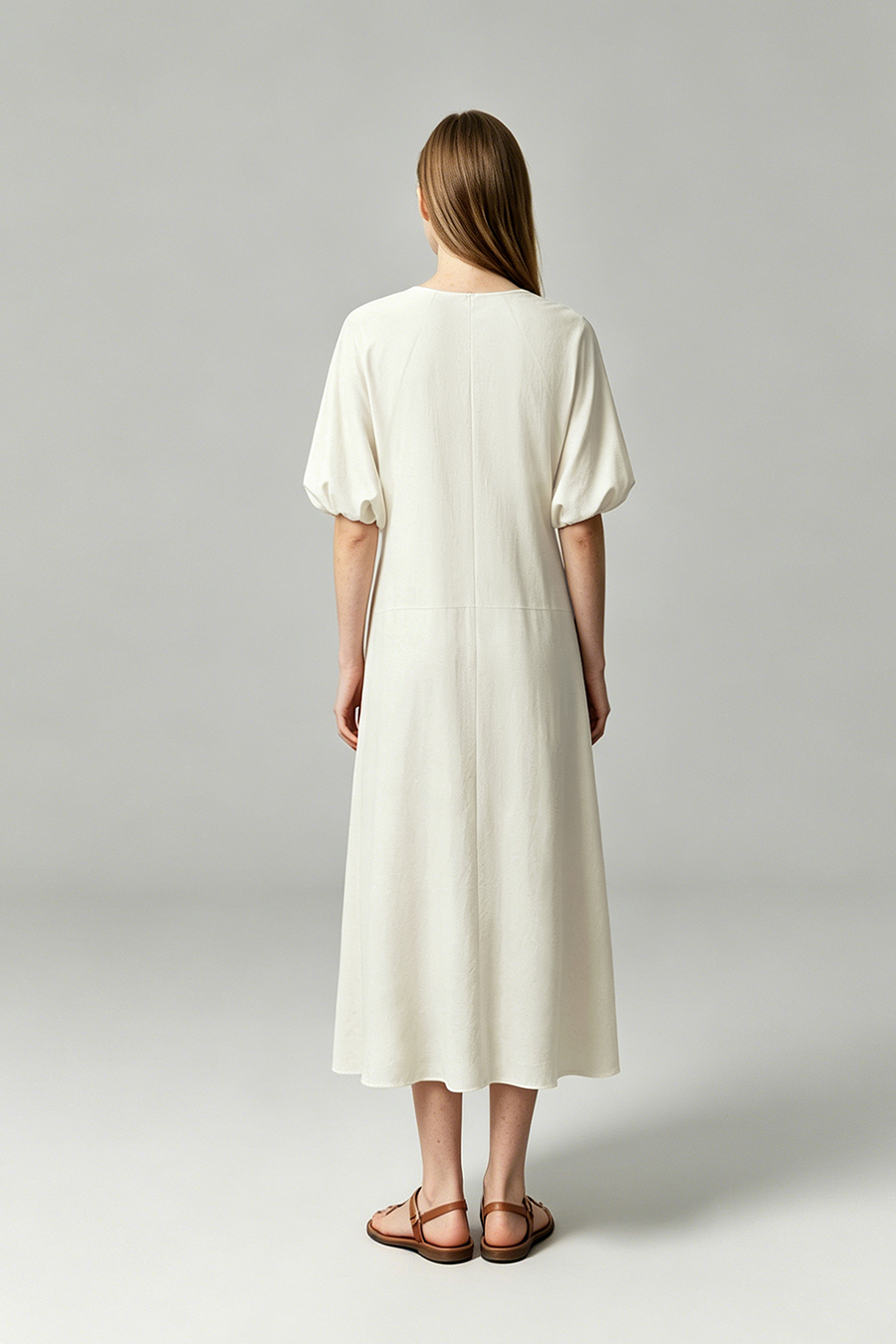 V-neck Puff Sleeve Dress|AMII