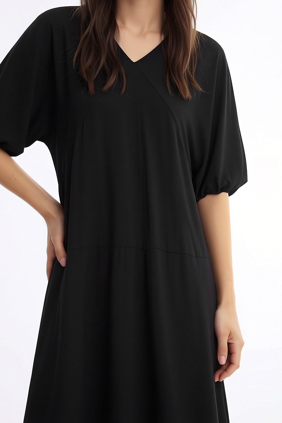 V-neck Puff Sleeve Dress|AMII
