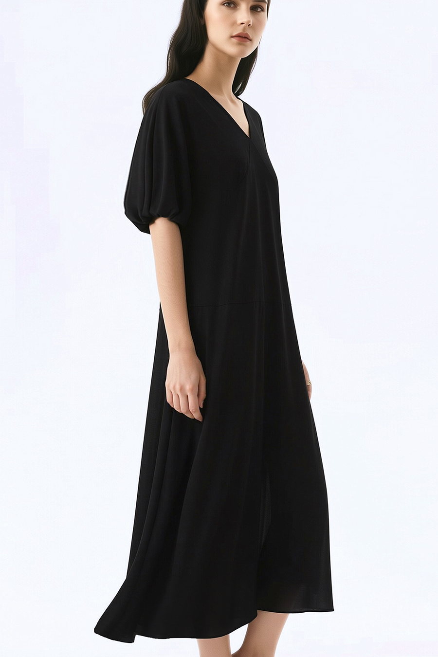 V-neck Puff Sleeve Dress|AMII