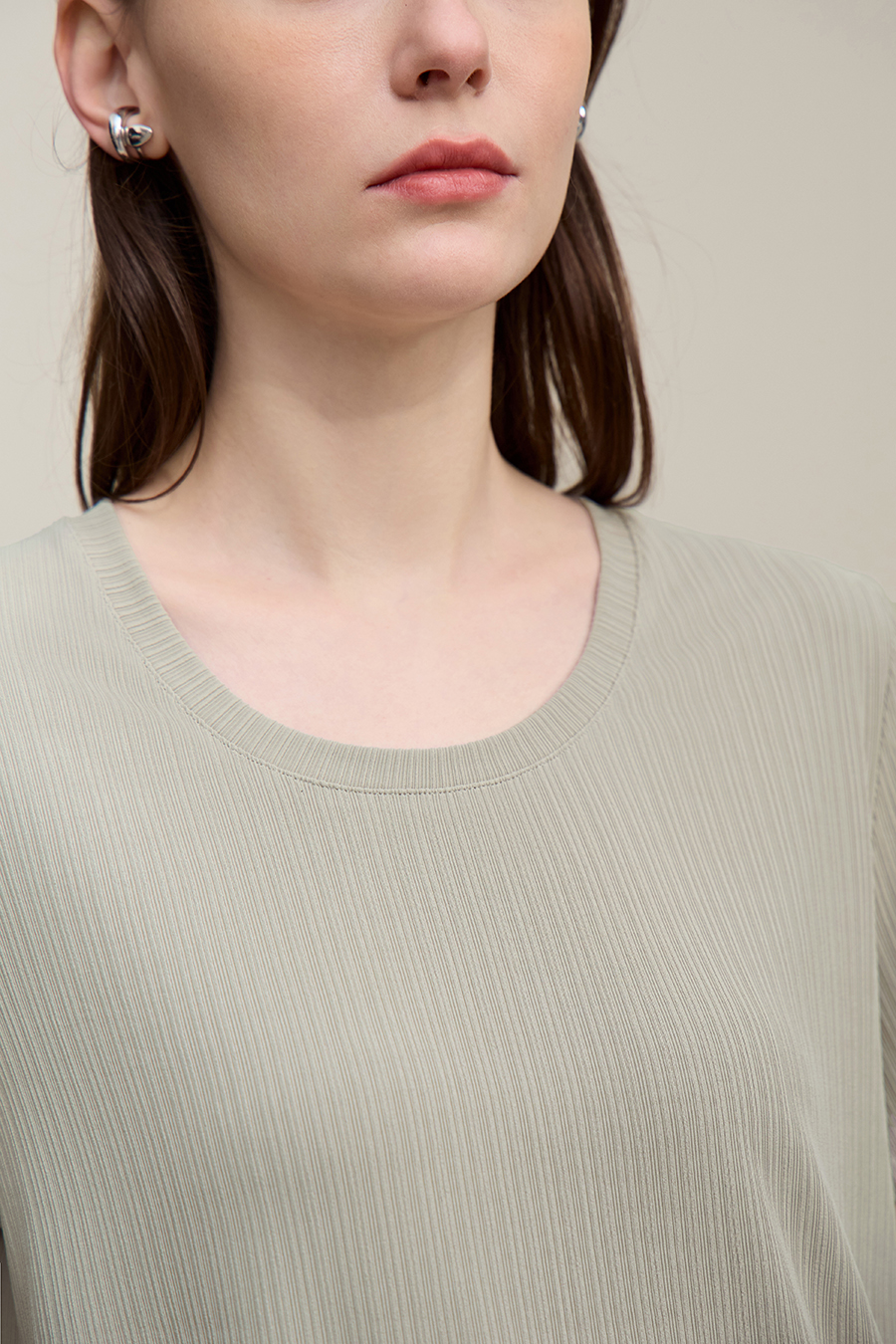 U-neck Ribbed Short-sleeve T-shirt