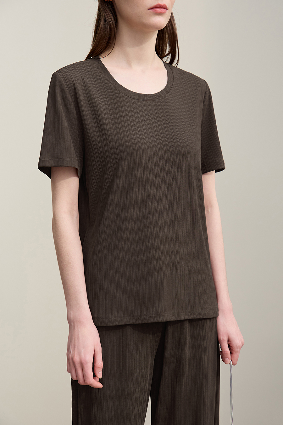 U-neck Ribbed Short-sleeve T-shirt