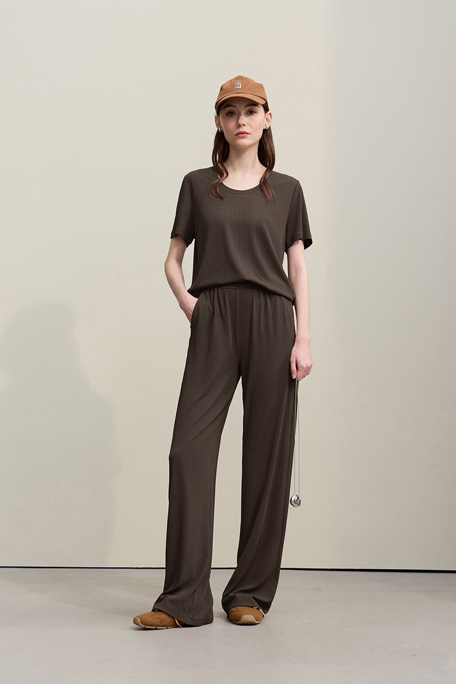 U-neck Ribbed Short-sleeve T-shirt