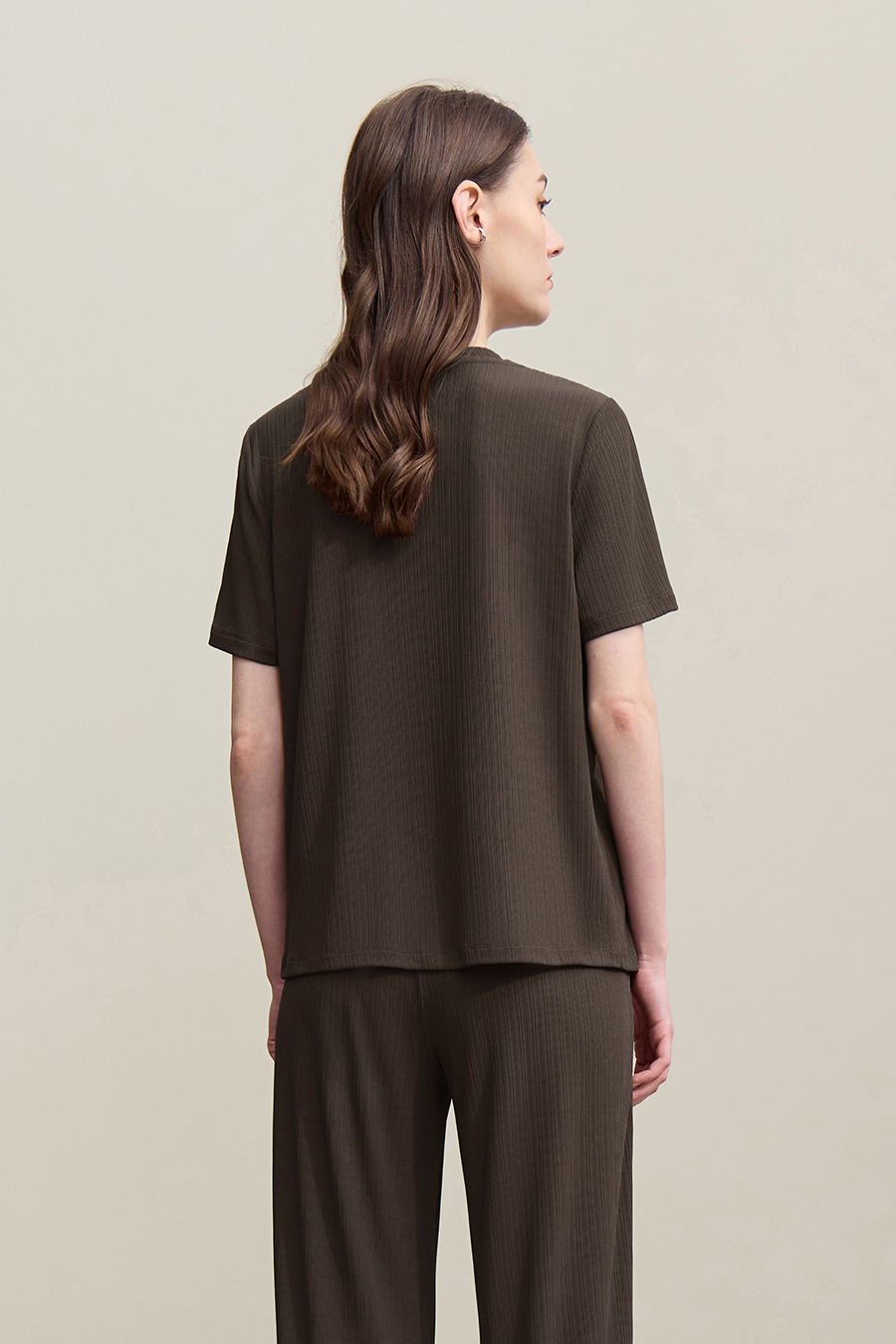 U-neck Ribbed Short-sleeve T-shirt