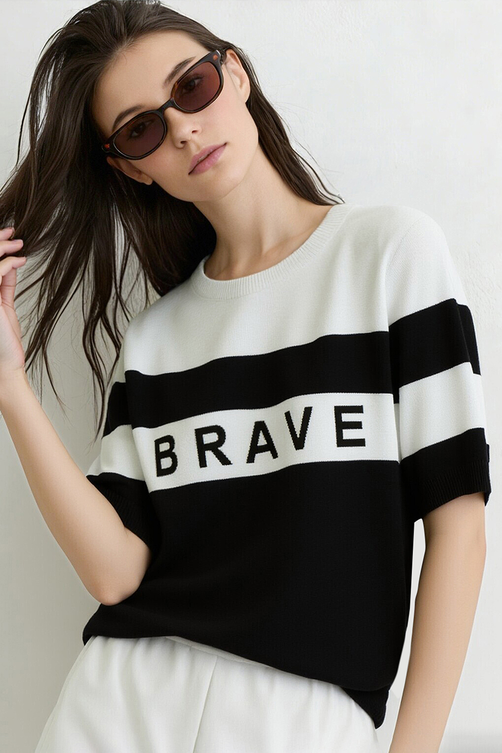 Crew Neck Striped Knit Sweater