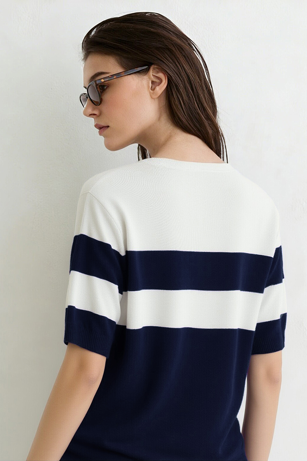 Crew Neck Striped Knit Sweater