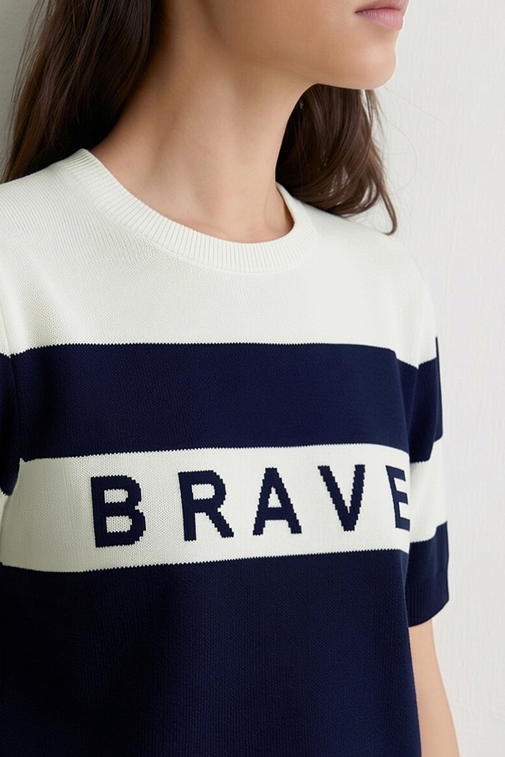 Crew Neck Striped Knit Sweater
