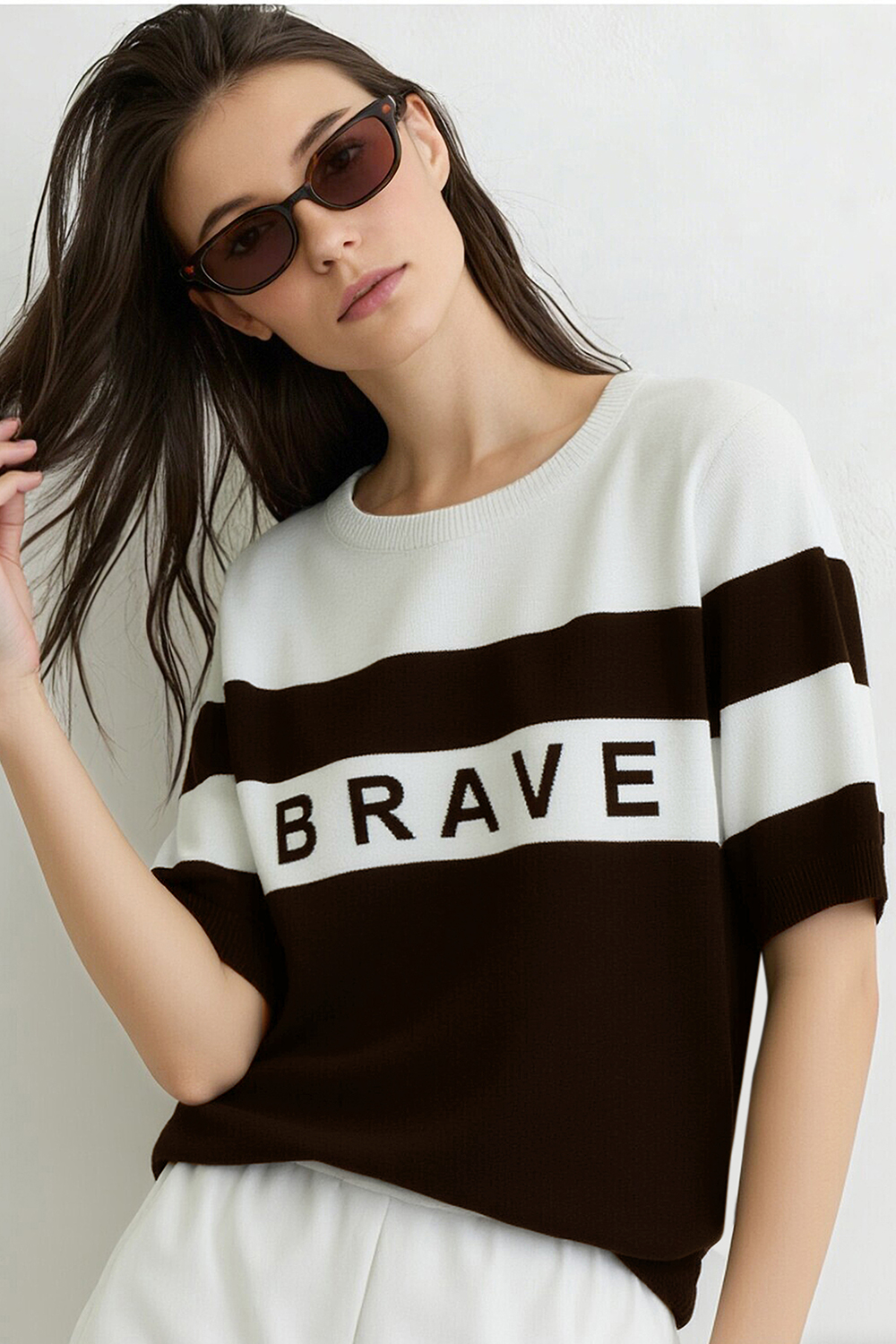 Crew Neck Striped Knit Sweater