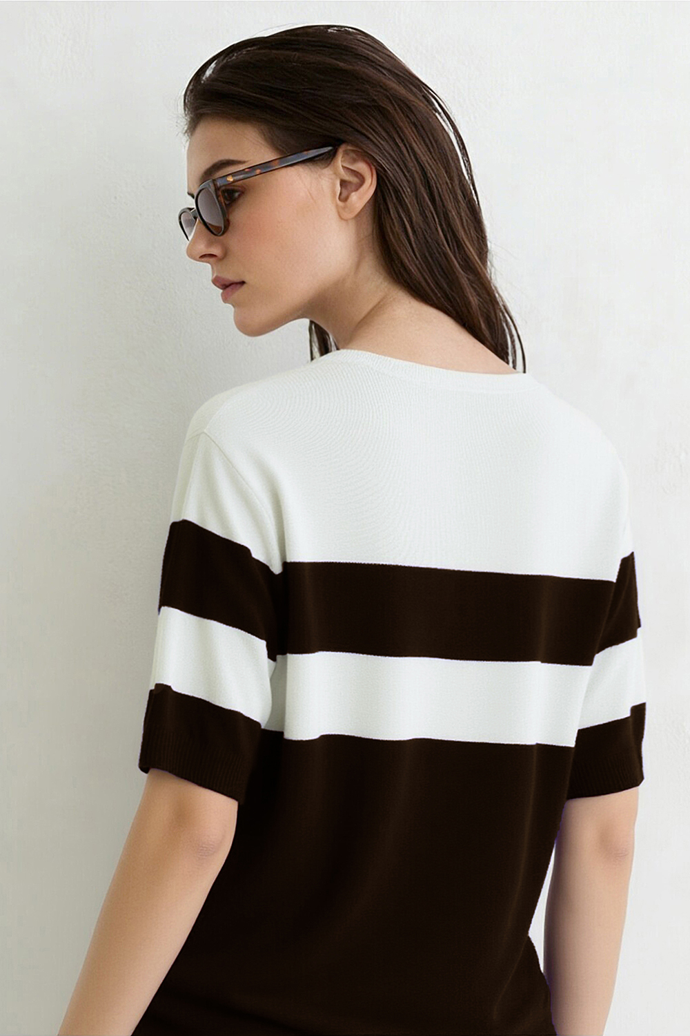 Crew Neck Striped Knit Sweater