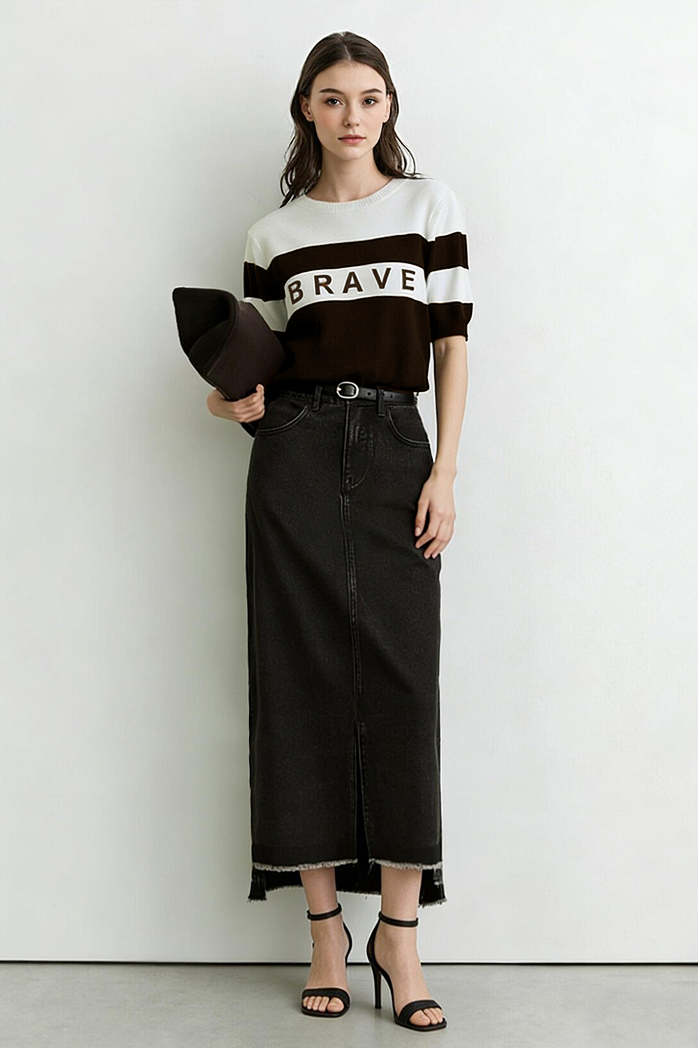 Crew Neck Striped Knit Sweater