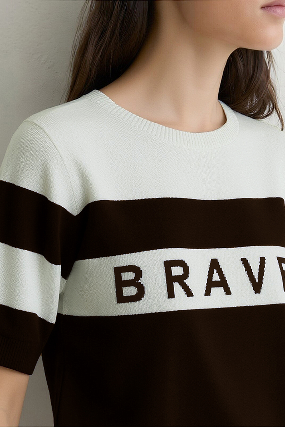 Crew Neck Striped Knit Sweater