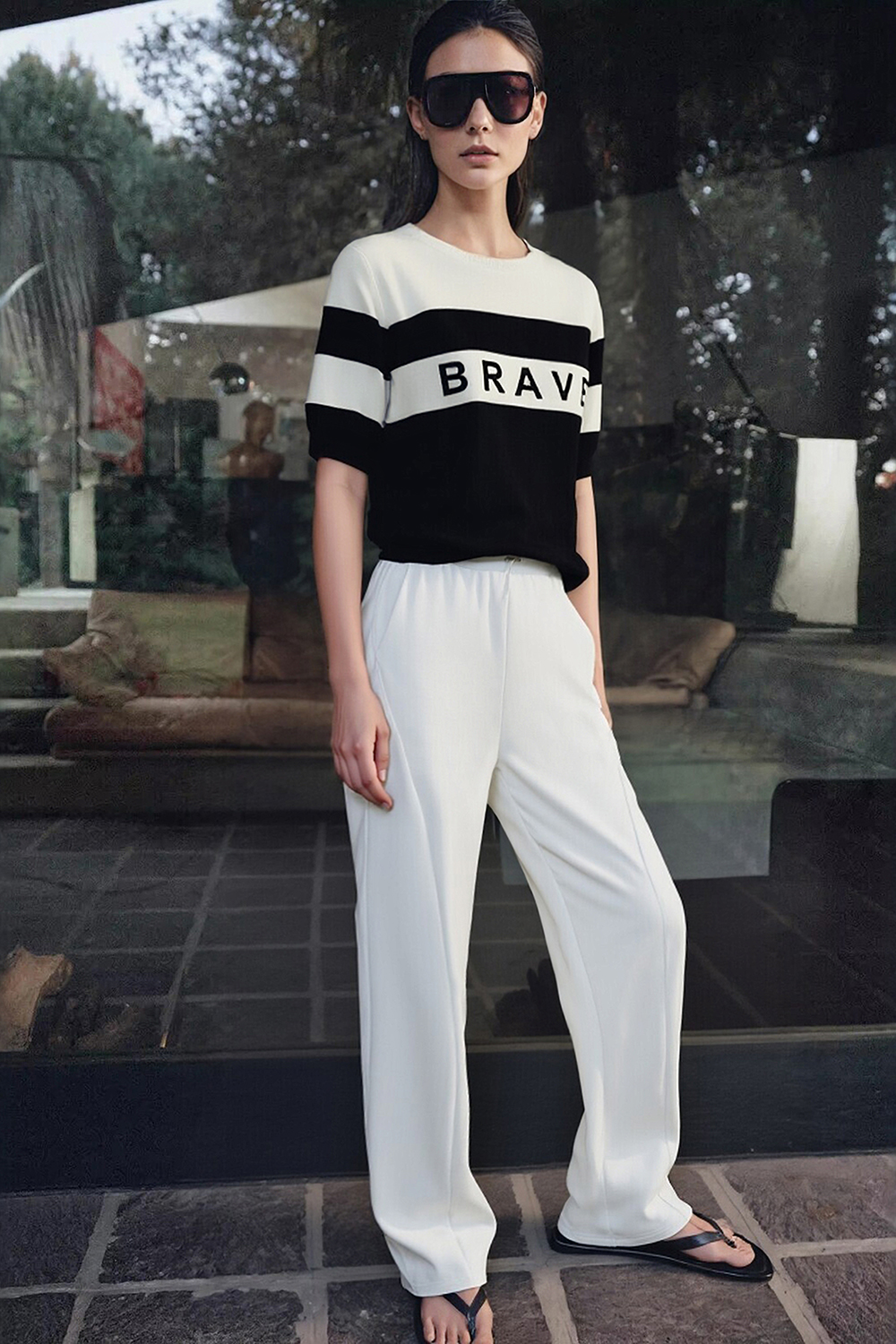 Crew Neck Striped Knit Sweater