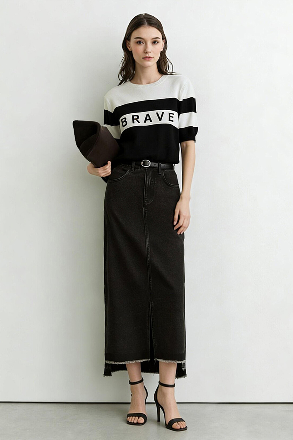 Crew Neck Striped Knit Sweater