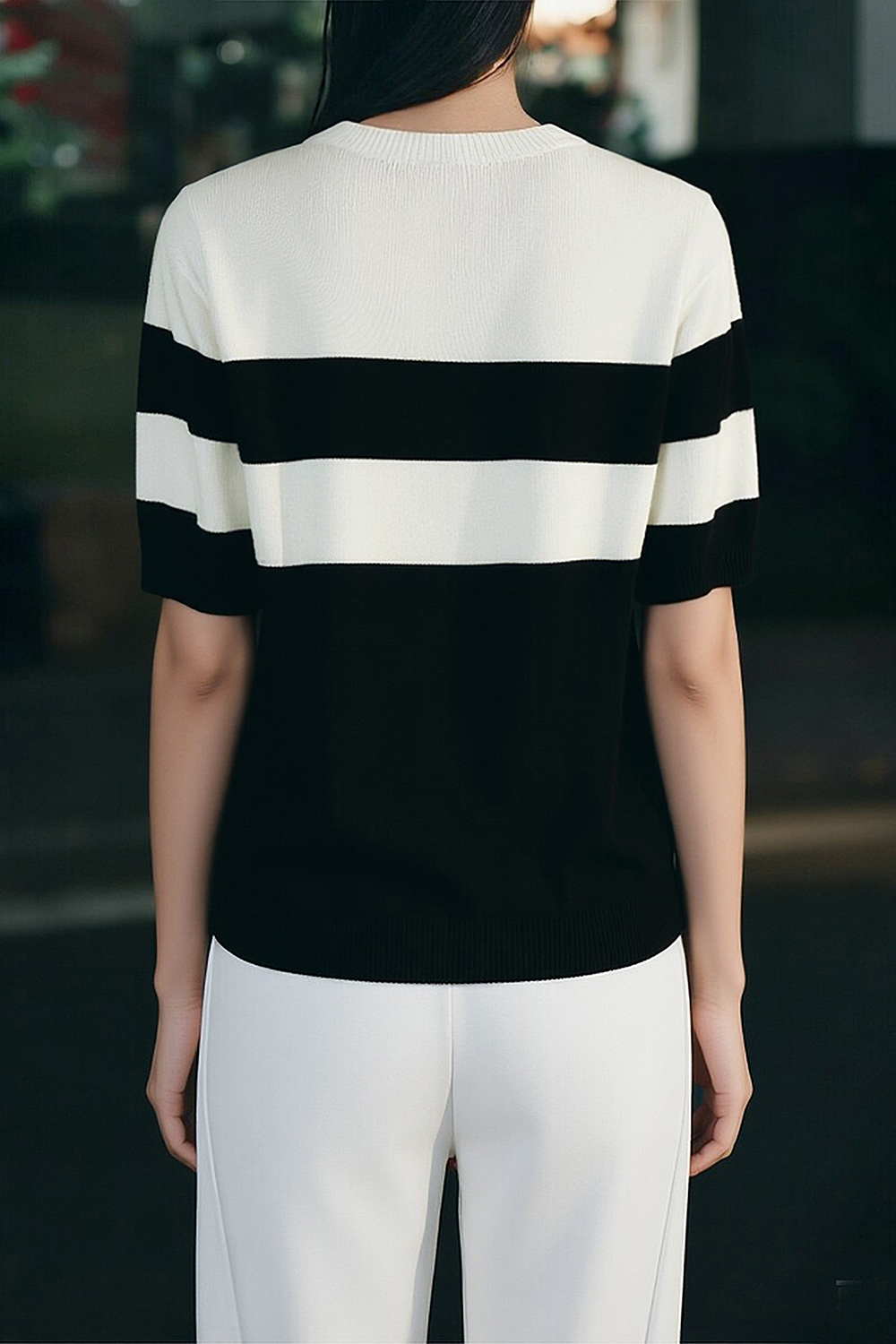 Crew Neck Striped Knit Sweater