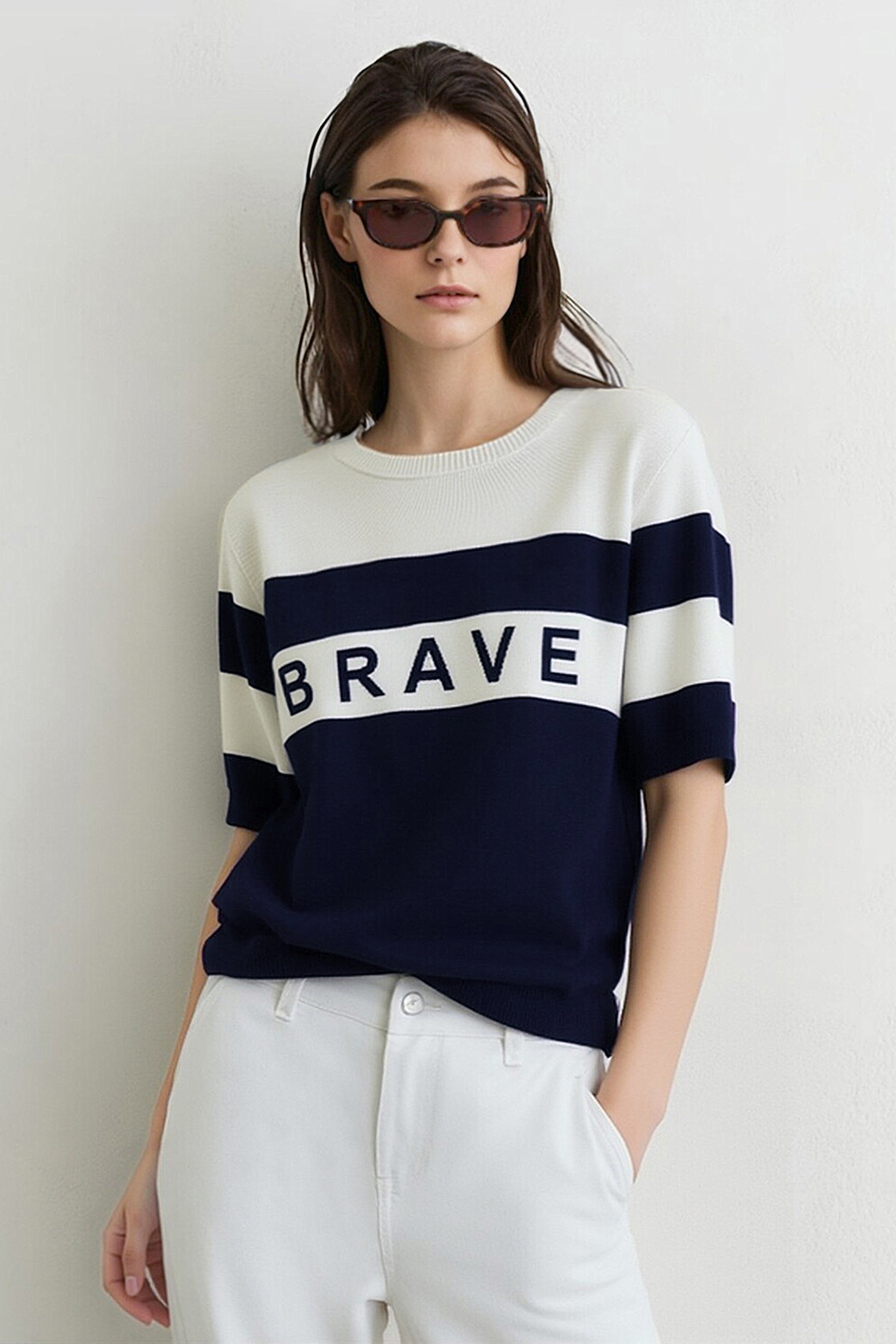 Crew Neck Striped Knit Sweater
