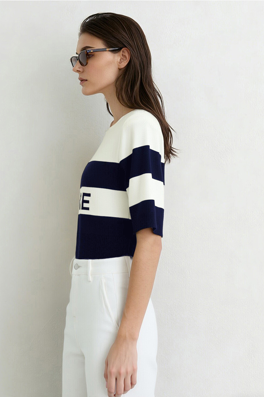 Crew Neck Striped Knit Sweater