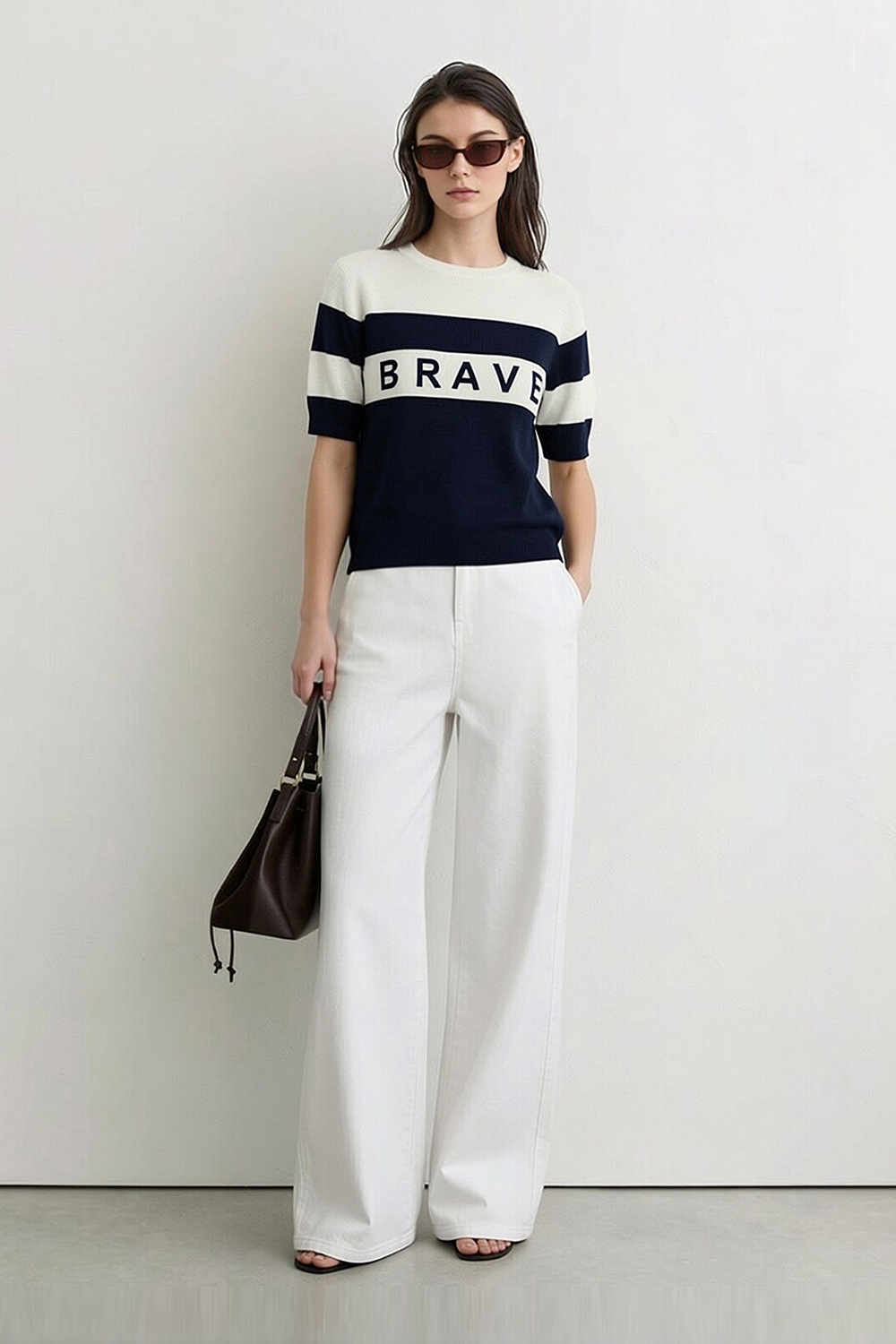 Crew Neck Striped Knit Sweater