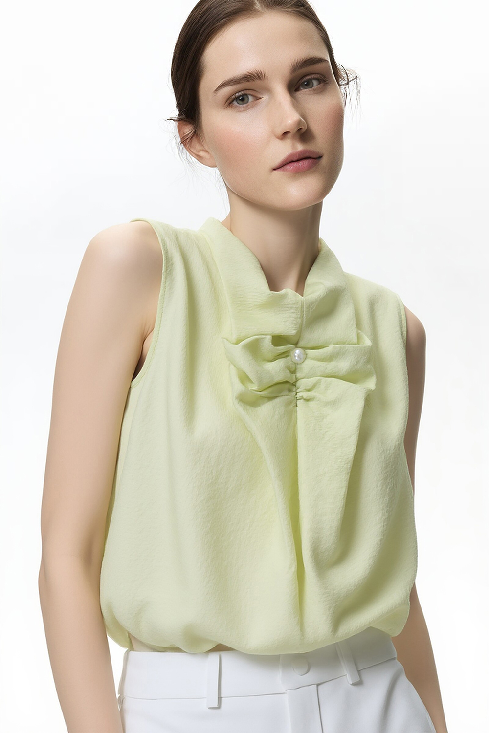 Beaded Pleated Chiffon Top
