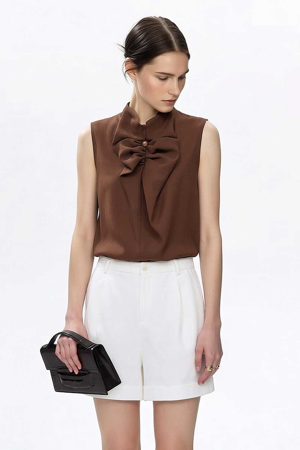 Beaded Pleated Chiffon Top