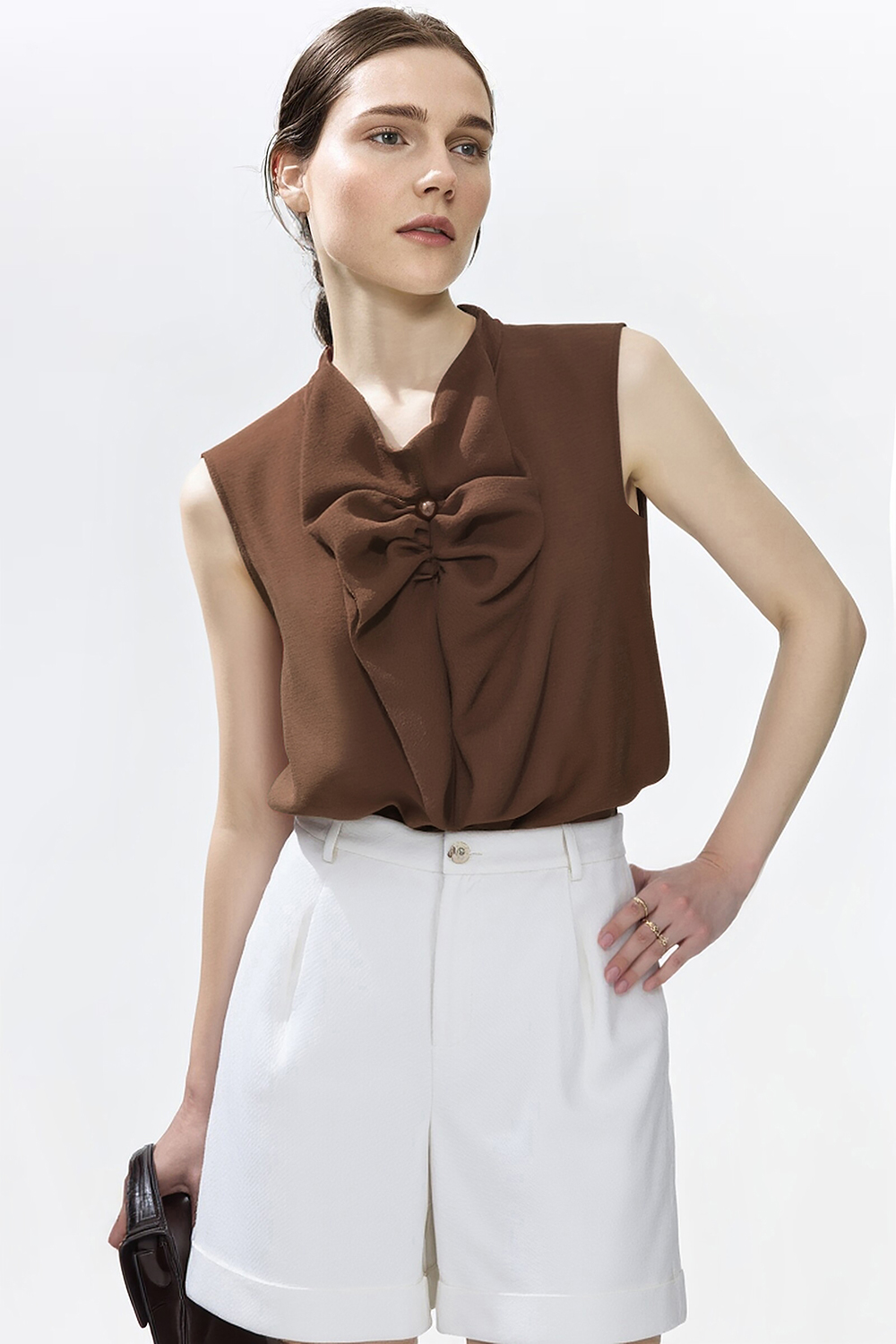 Beaded Pleated Chiffon Top
