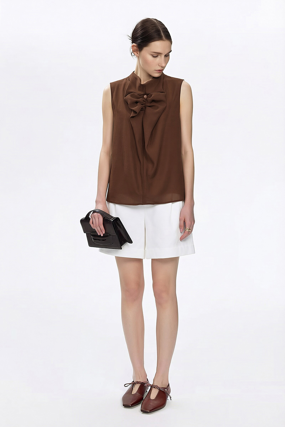 Beaded Pleated Chiffon Top
