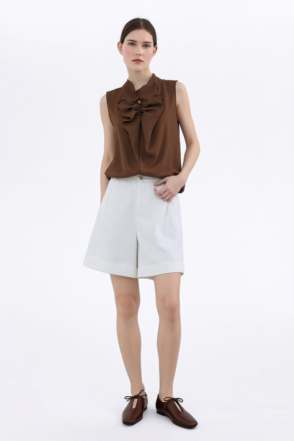 Beaded Pleated Chiffon Top