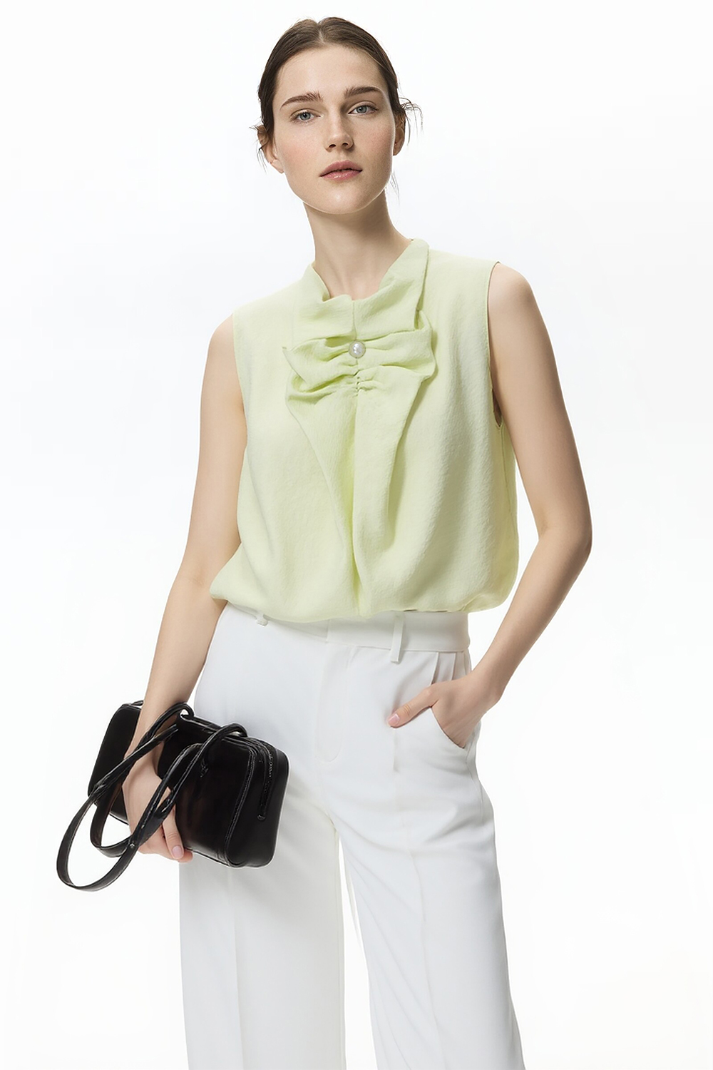 Beaded Pleated Chiffon Top