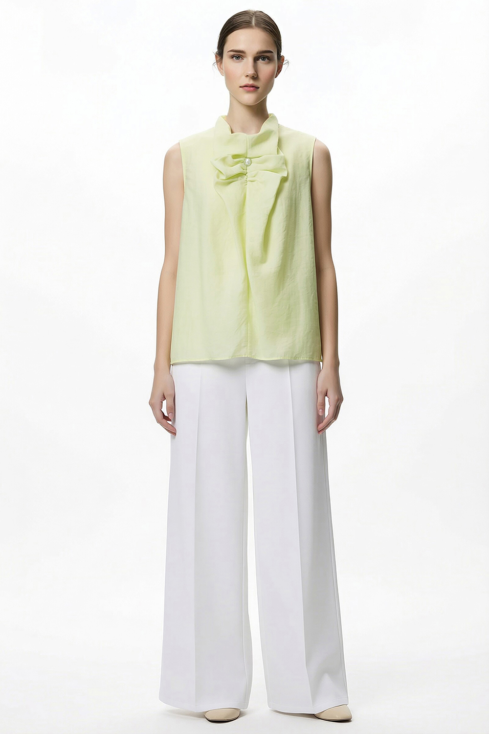 Beaded Pleated Chiffon Top