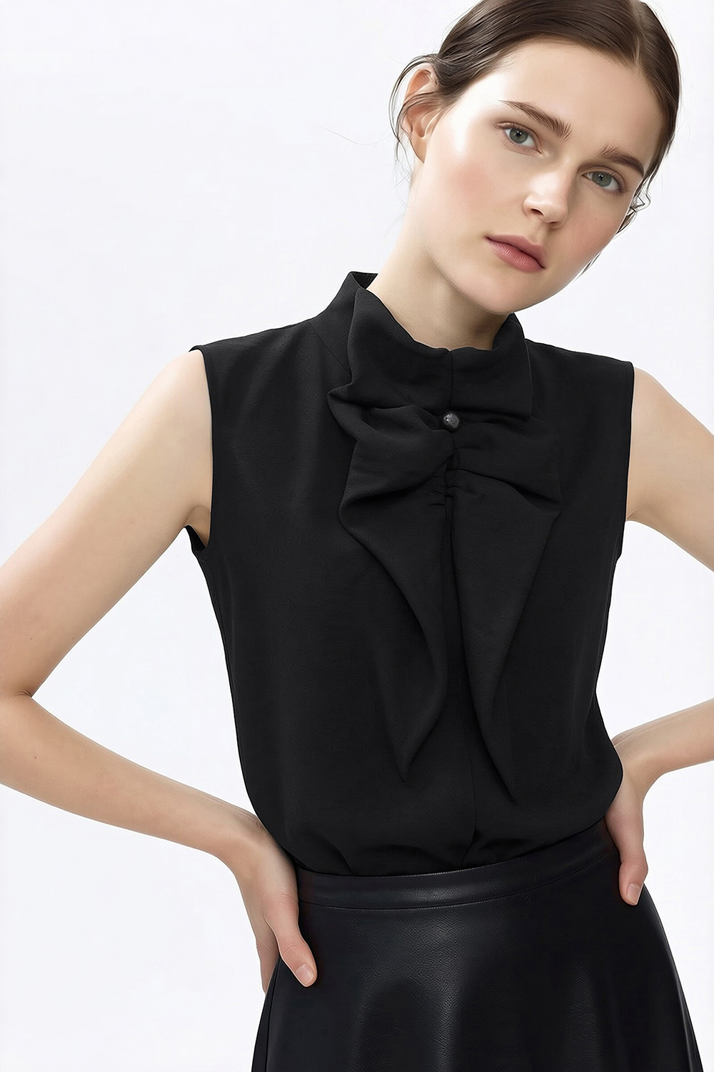 Beaded Pleated Chiffon Top