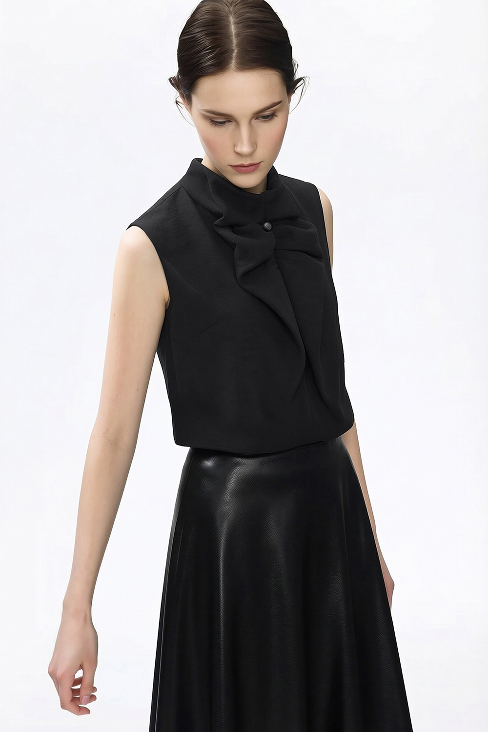 Beaded Pleated Chiffon Top