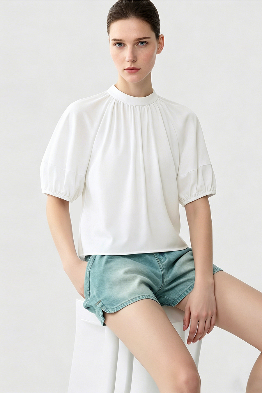 Stand Collar Pure Cotton Shirt|AMII