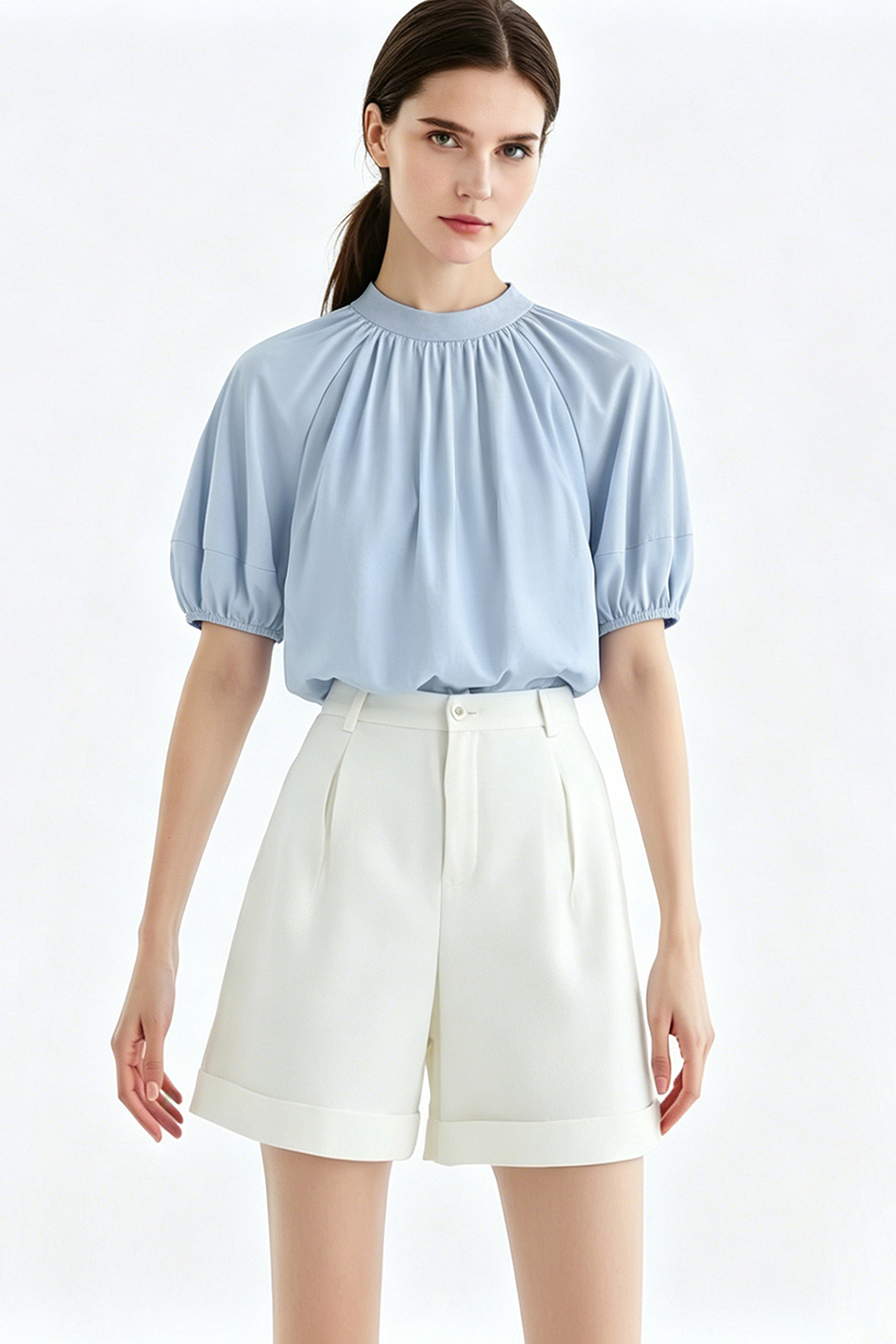 Stand Collar Pure Cotton Shirt|AMII