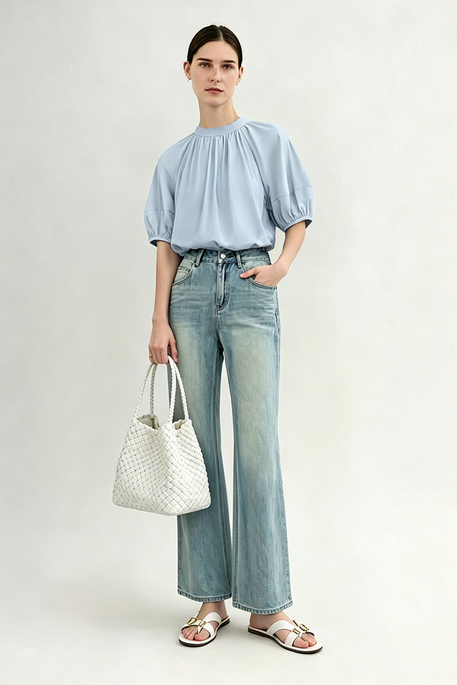 Stand Collar Pure Cotton Shirt|AMII
