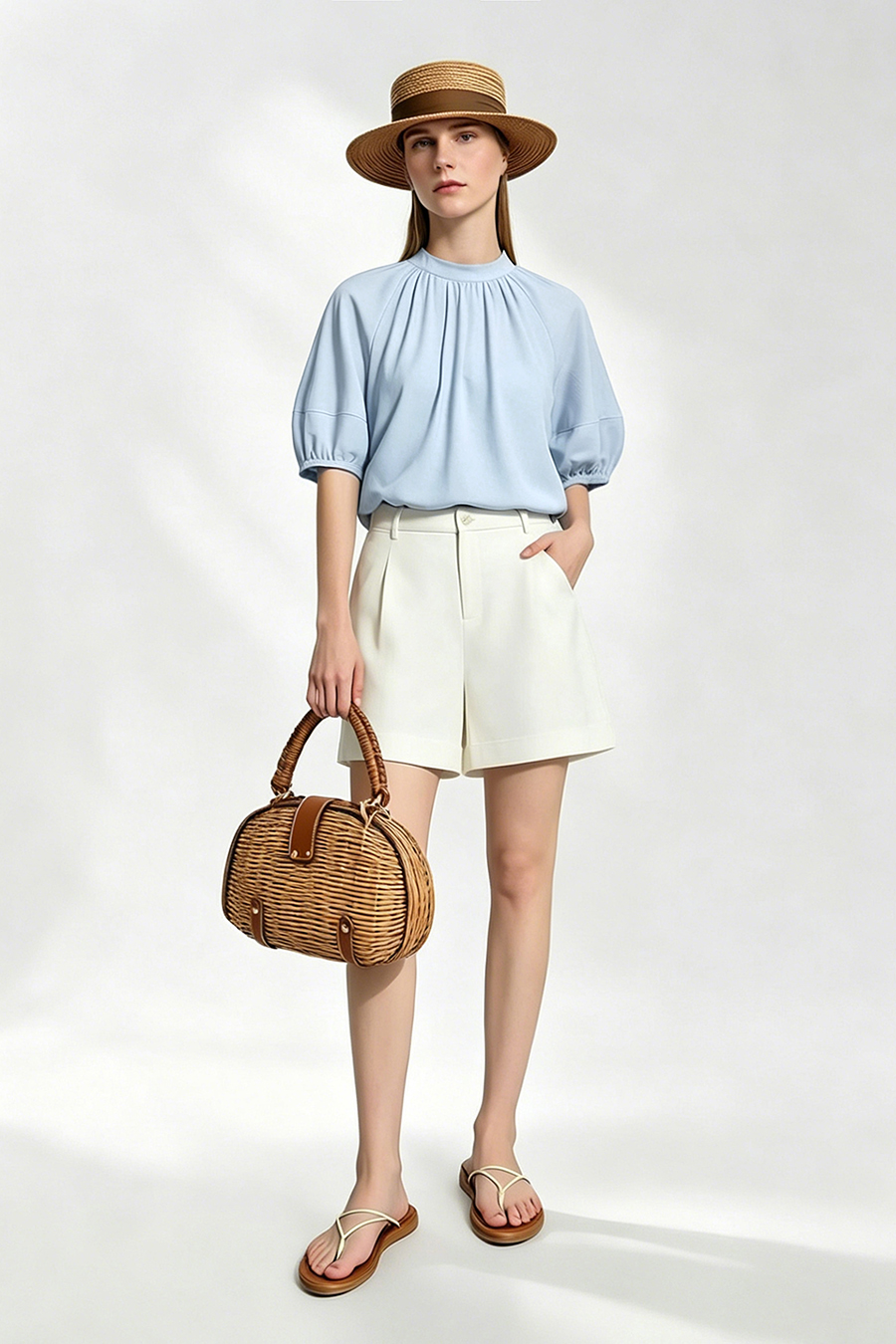 Stand Collar Pure Cotton Shirt|AMII