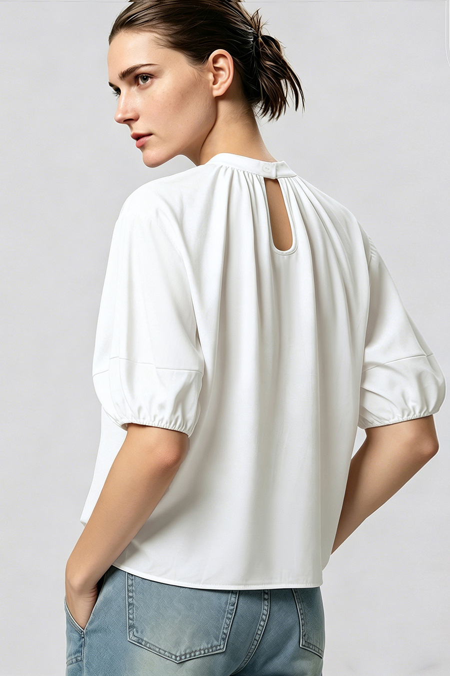 Stand Collar Pure Cotton Shirt|AMII