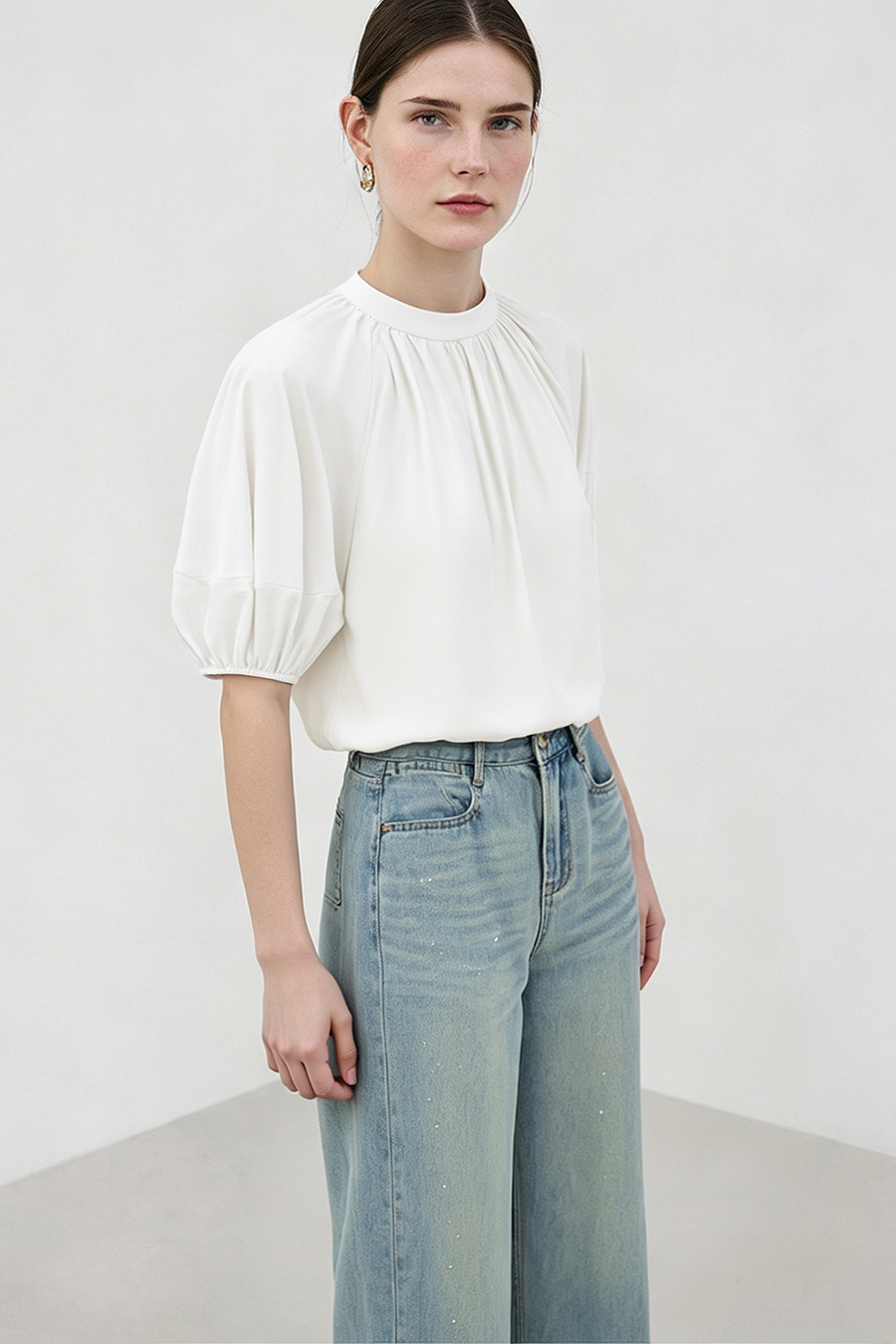 Stand Collar Pure Cotton Shirt|AMII