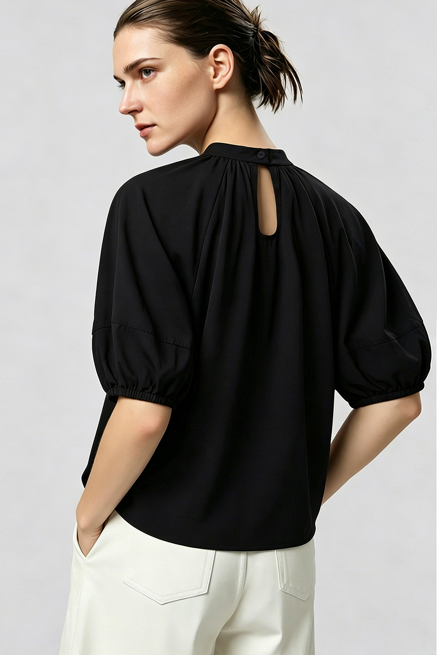 Stand Collar Pure Cotton Shirt|AMII