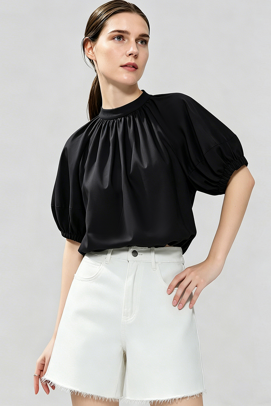 Stand Collar Pure Cotton Shirt|AMII
