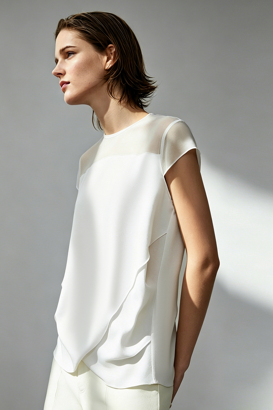 Satin Contrast Fabric Chiffon Blouse|AMII