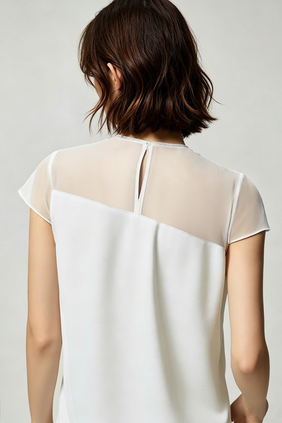 Satin Contrast Fabric Chiffon Blouse|AMII